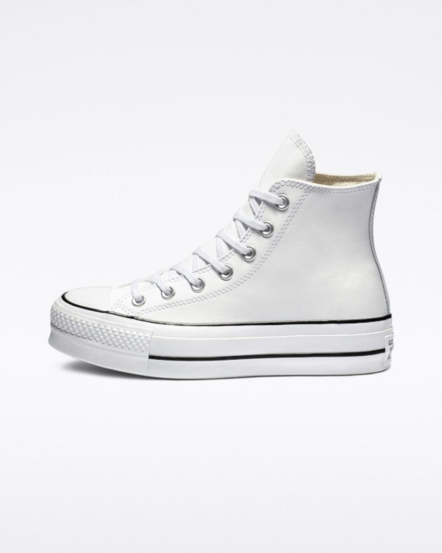 White / Black / White Converse Chuck Taylor All Star Lift Leather High Top Women's Platform Shoes | FH174KI98