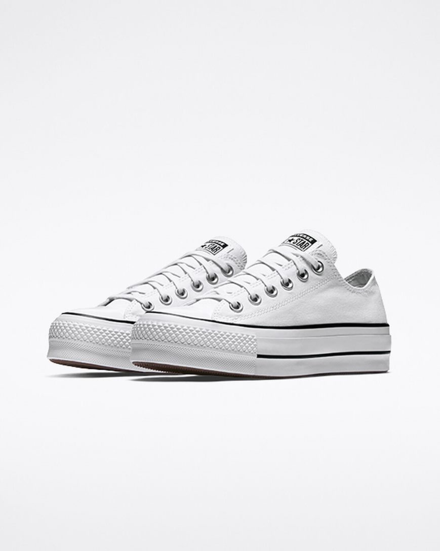 White / Black / White Converse Chuck Taylor All Star Lift Canvas Low Top Women's Platform Shoes | GWILK1594