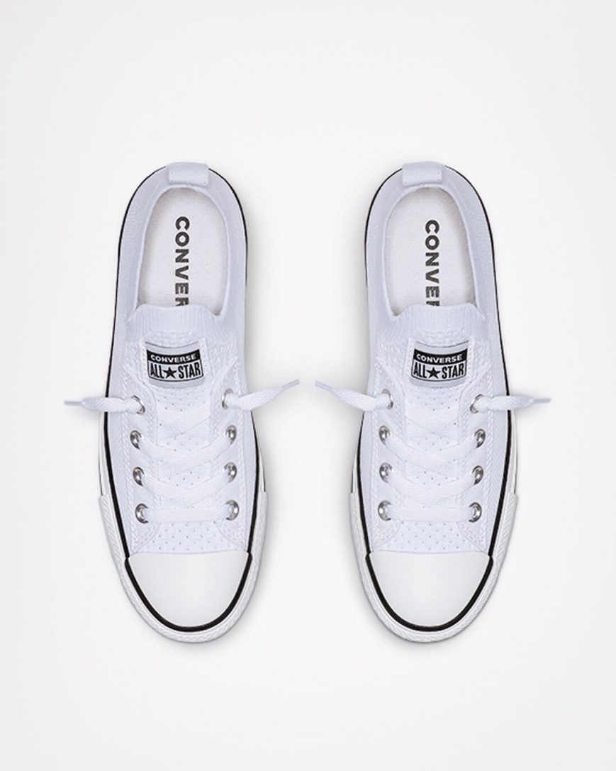 White / Black / White Converse Chuck Taylor All Star Shoreline Knit Slip Women's Low Top Shoes | JI8I145K7