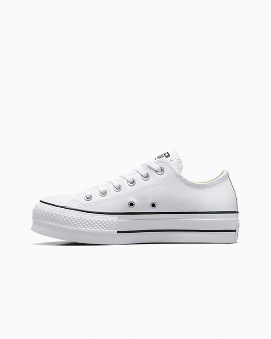 White / Black / White Converse Chuck Taylor All Star Lift Leather Low Top Women's Platform Shoes | TD89I35LK