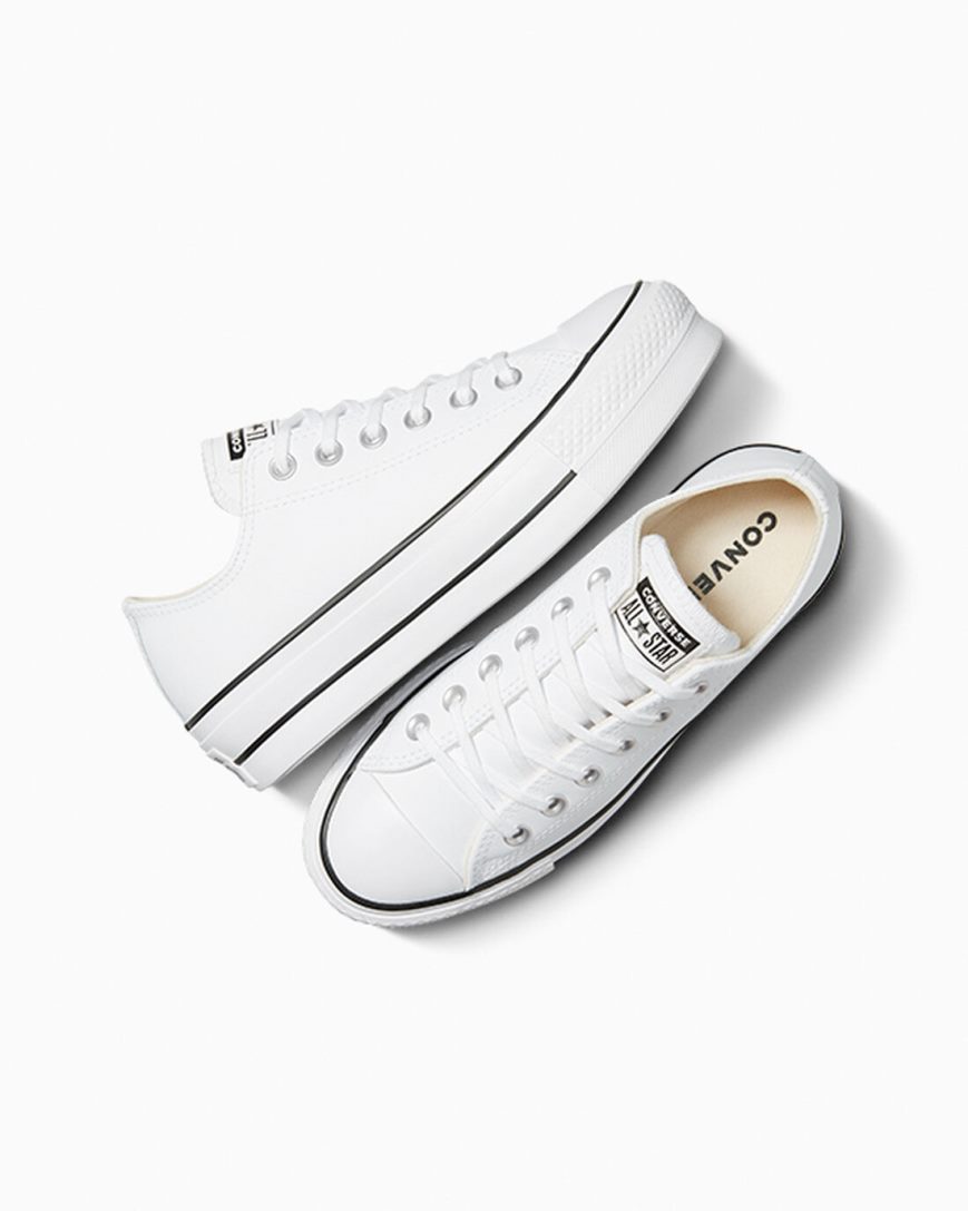 White / Black / White Converse Chuck Taylor All Star Lift Leather Low Top Women's Platform Shoes | TD89I35LK