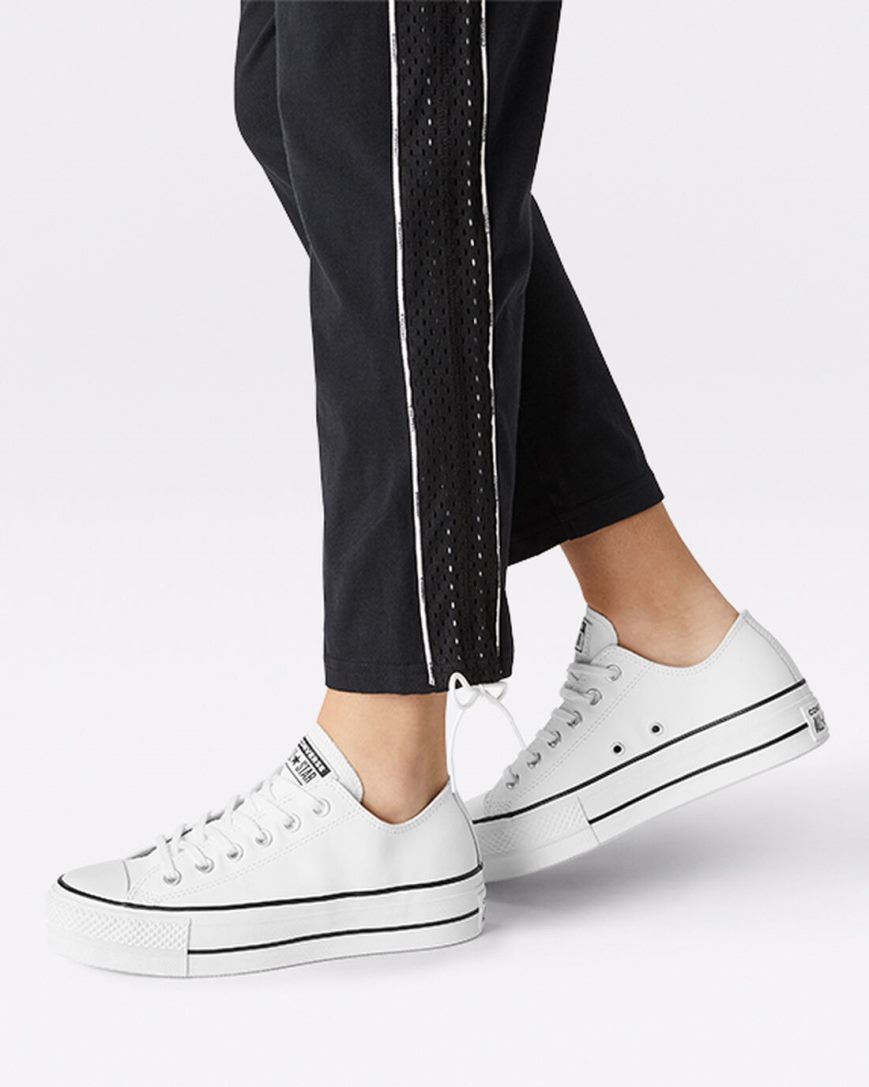 White / Black / White Converse Chuck Taylor All Star Lift Leather Low Top Women's Platform Shoes | TD89I35LK