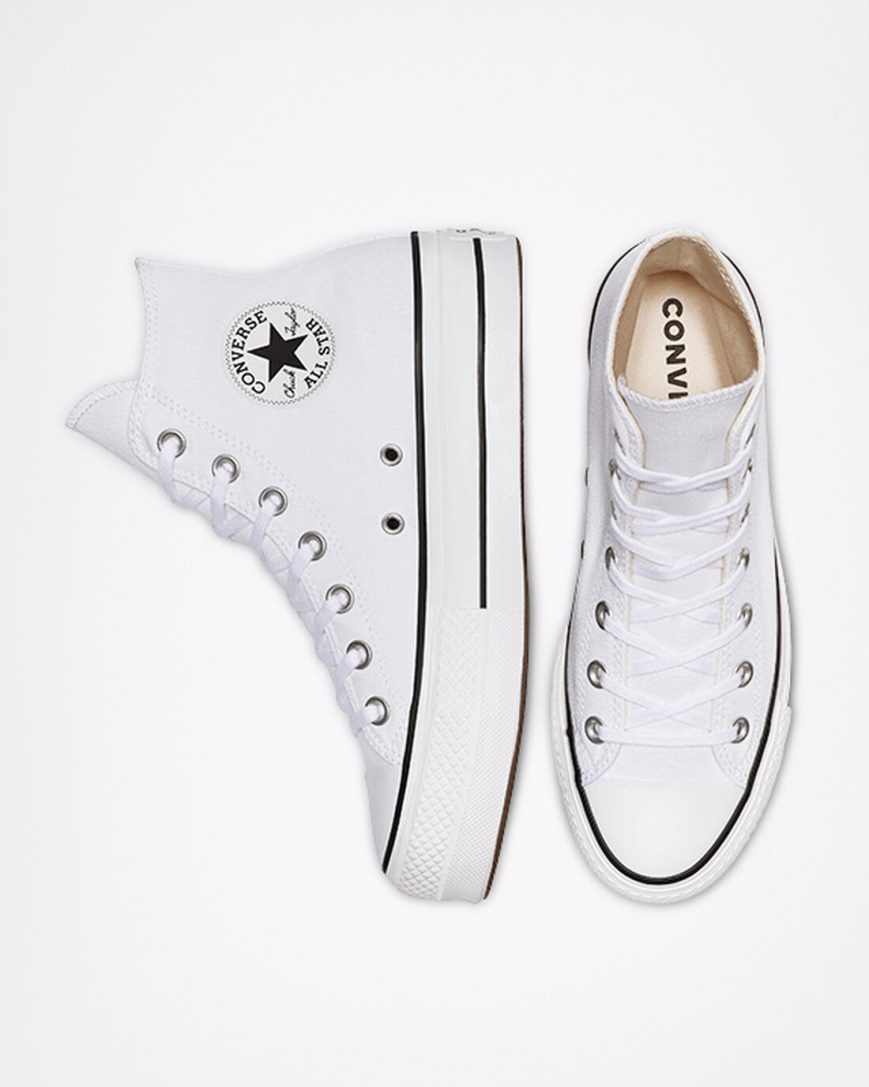 White / Black / White Converse Chuck Taylor All Star Lift Canvas High Top Women's Platform Shoes | UZI3K718L