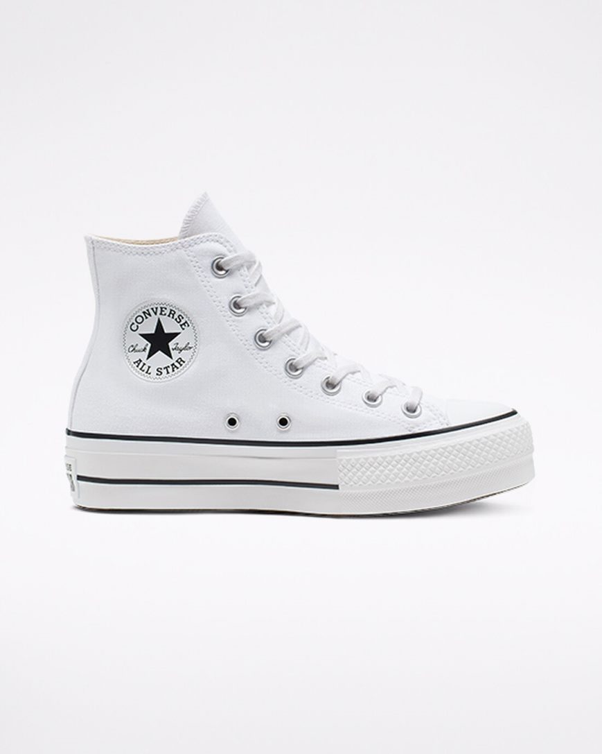 White / Black / White Converse Chuck Taylor All Star Lift Canvas High Top Women\'s Platform Shoes | UZI3K718L