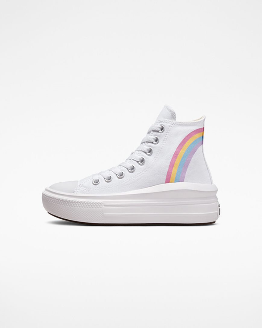 White / Blue / Pink Converse Chuck Taylor All Star Move Rainbow Cloud High Top Girls' Platform Shoes | IY53K71IL