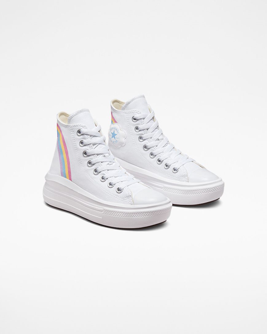 White / Blue / Pink Converse Chuck Taylor All Star Move Rainbow Cloud High Top Girls' Platform Shoes | IY53K71IL