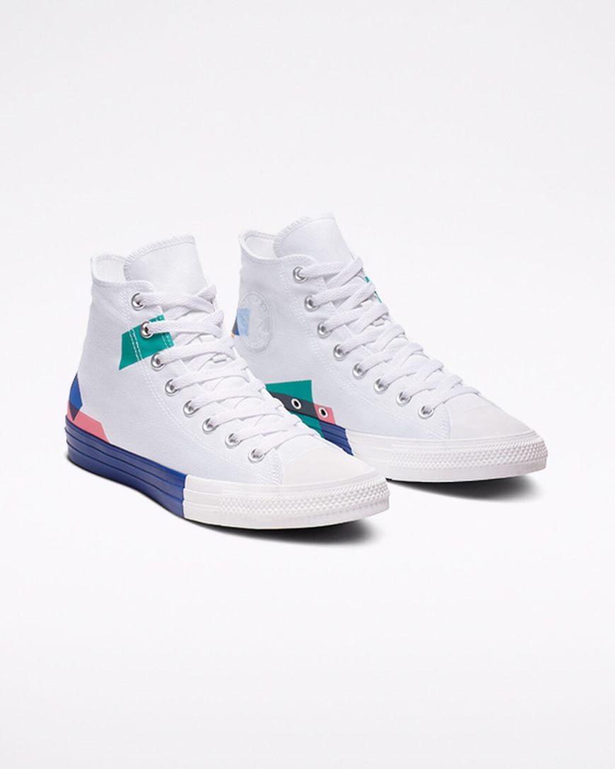 White / Blue / Red Converse Chuck Taylor All Star Space Racer High Top Men's High Top Shoes | WUI41K98L