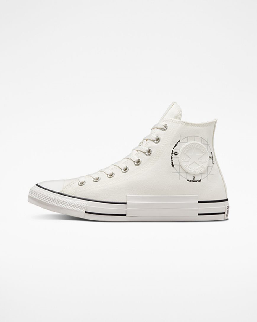 White Converse Chuck Taylor All Star Grid Logo Women's High Top Shoes | FT389L1K4