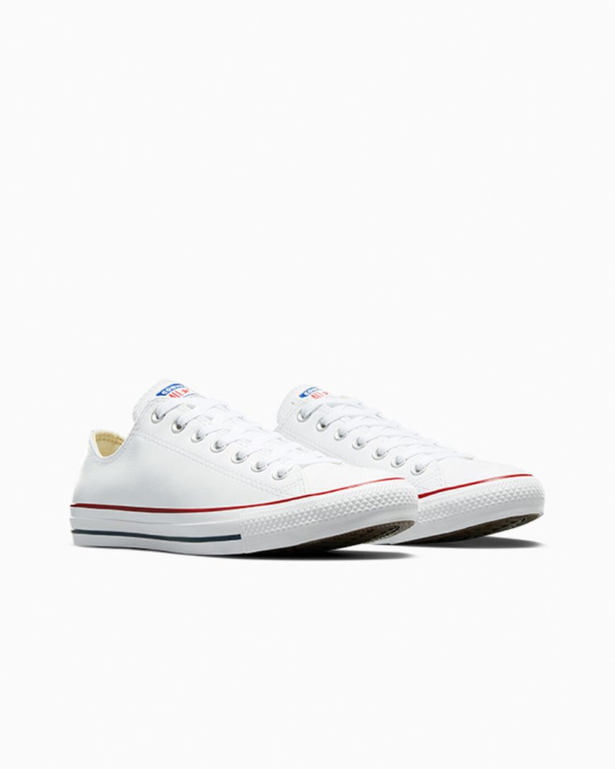 White Converse Chuck Taylor All Star Leather Women's Low Top Shoes | KSK87315L