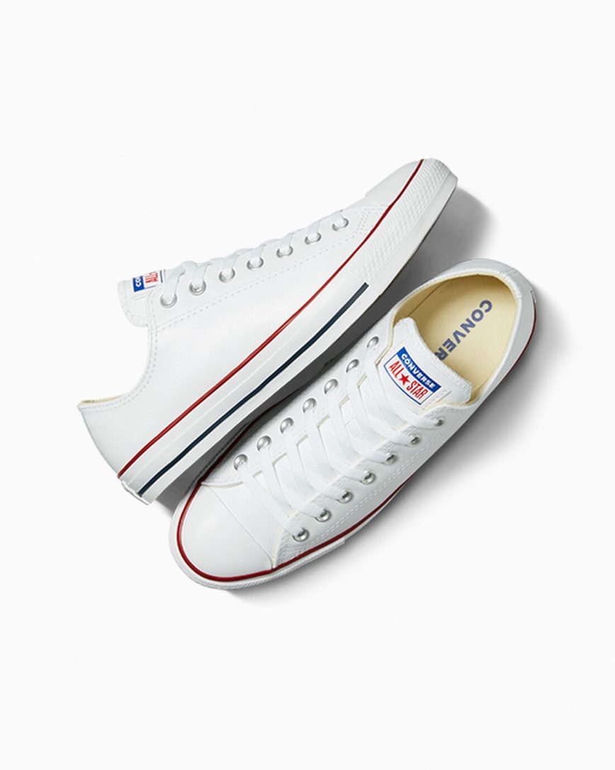 White Converse Chuck Taylor All Star Leather Women's Low Top Shoes | KSK87315L