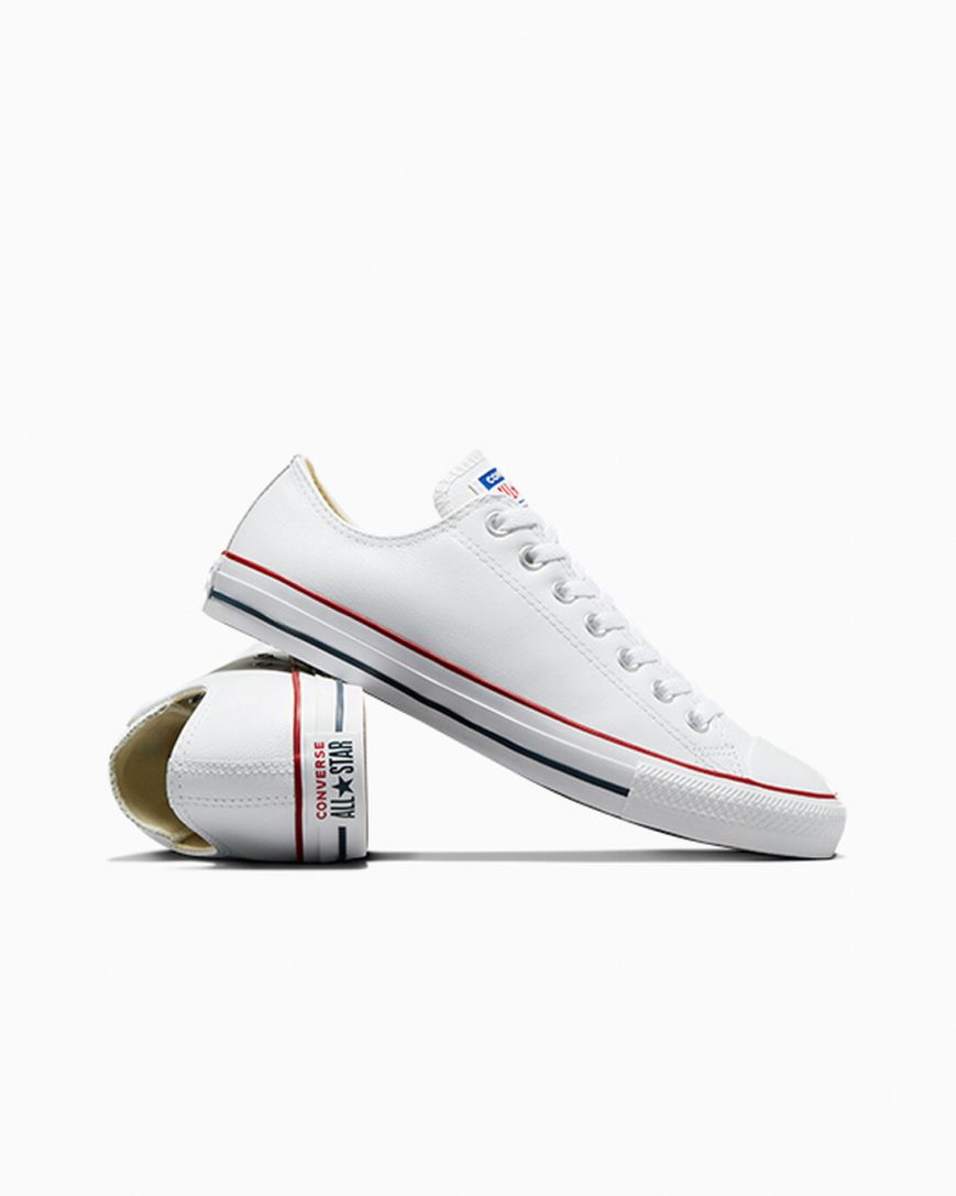 White Converse Chuck Taylor All Star Leather Women's Low Top Shoes | KSK87315L