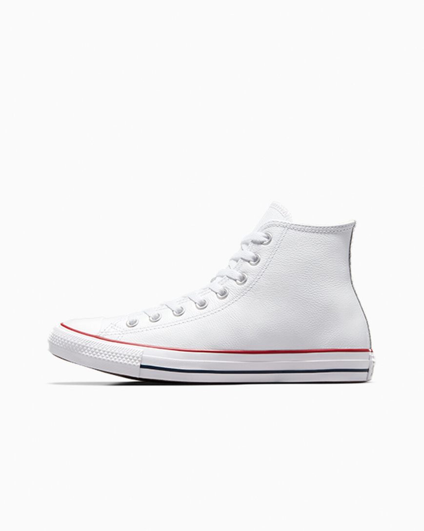 White Converse Chuck Taylor All Star Leather Women's High Top Shoes | KTL51I47K