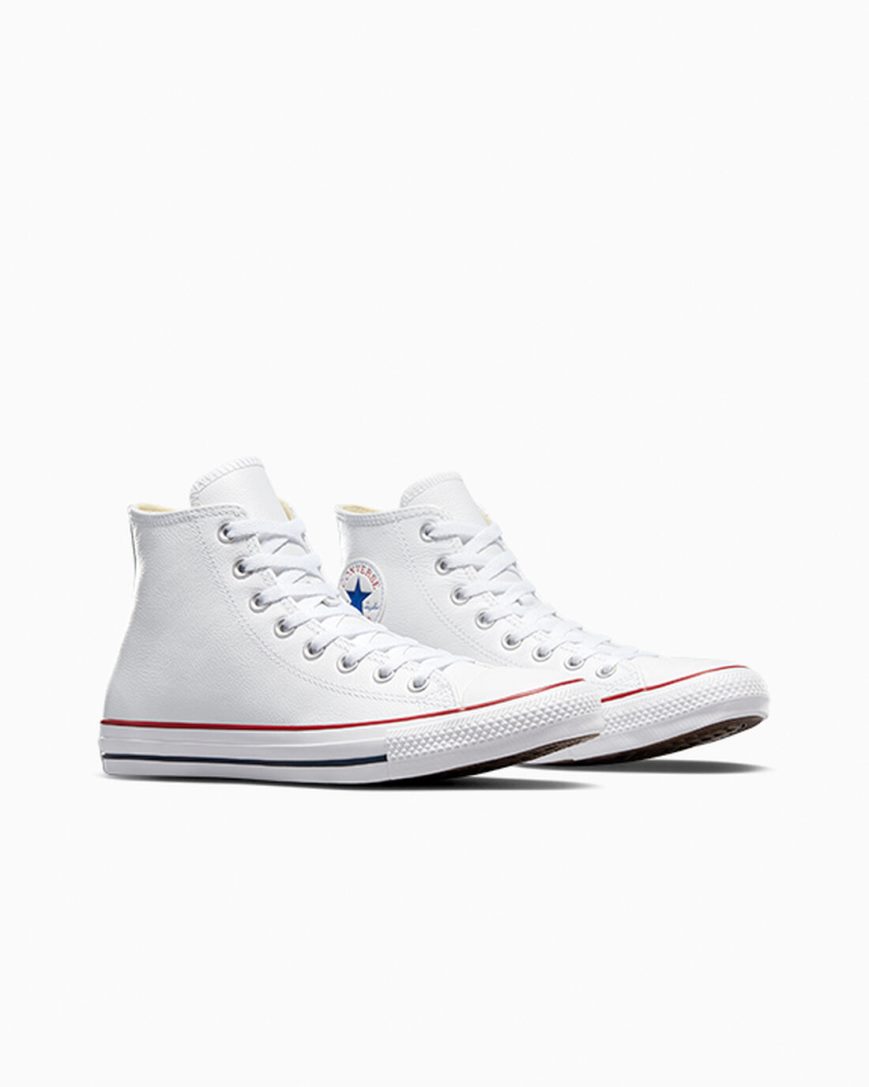 White Converse Chuck Taylor All Star Leather Women's High Top Shoes | KTL51I47K