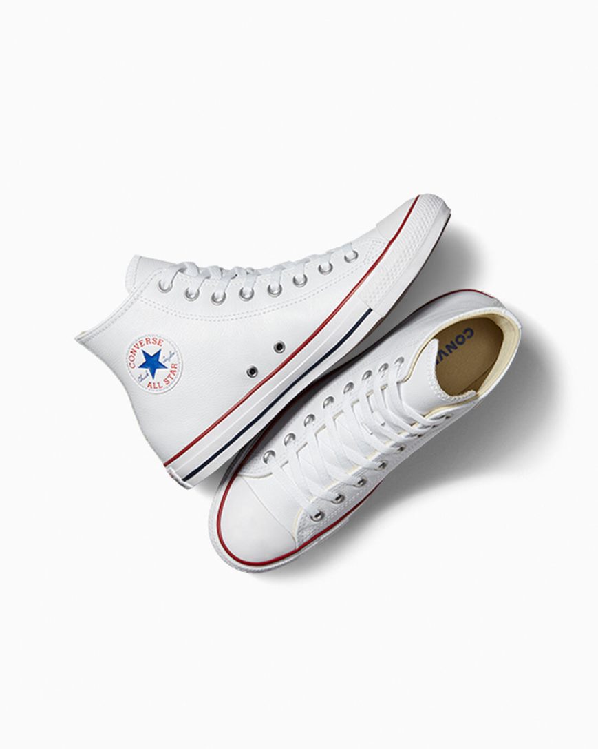 White Converse Chuck Taylor All Star Leather Women's High Top Shoes | KTL51I47K