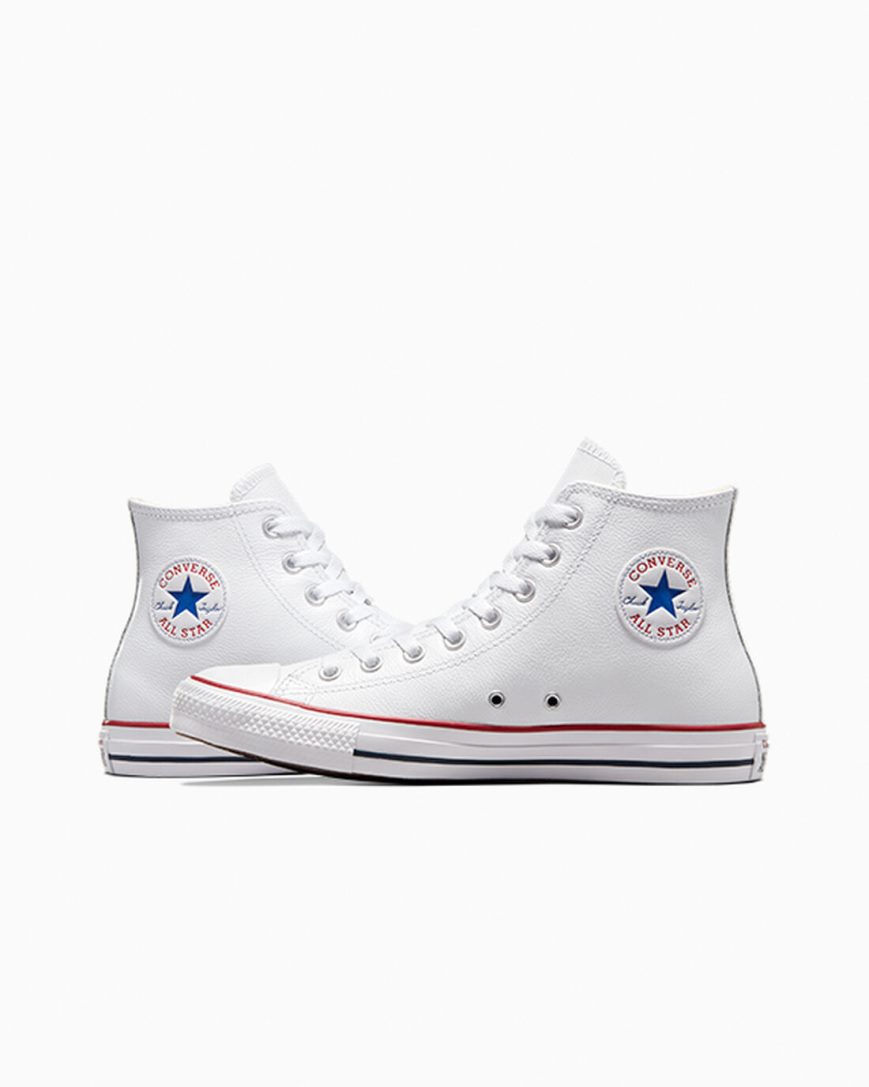 White Converse Chuck Taylor All Star Leather Women's High Top Shoes | KTL51I47K