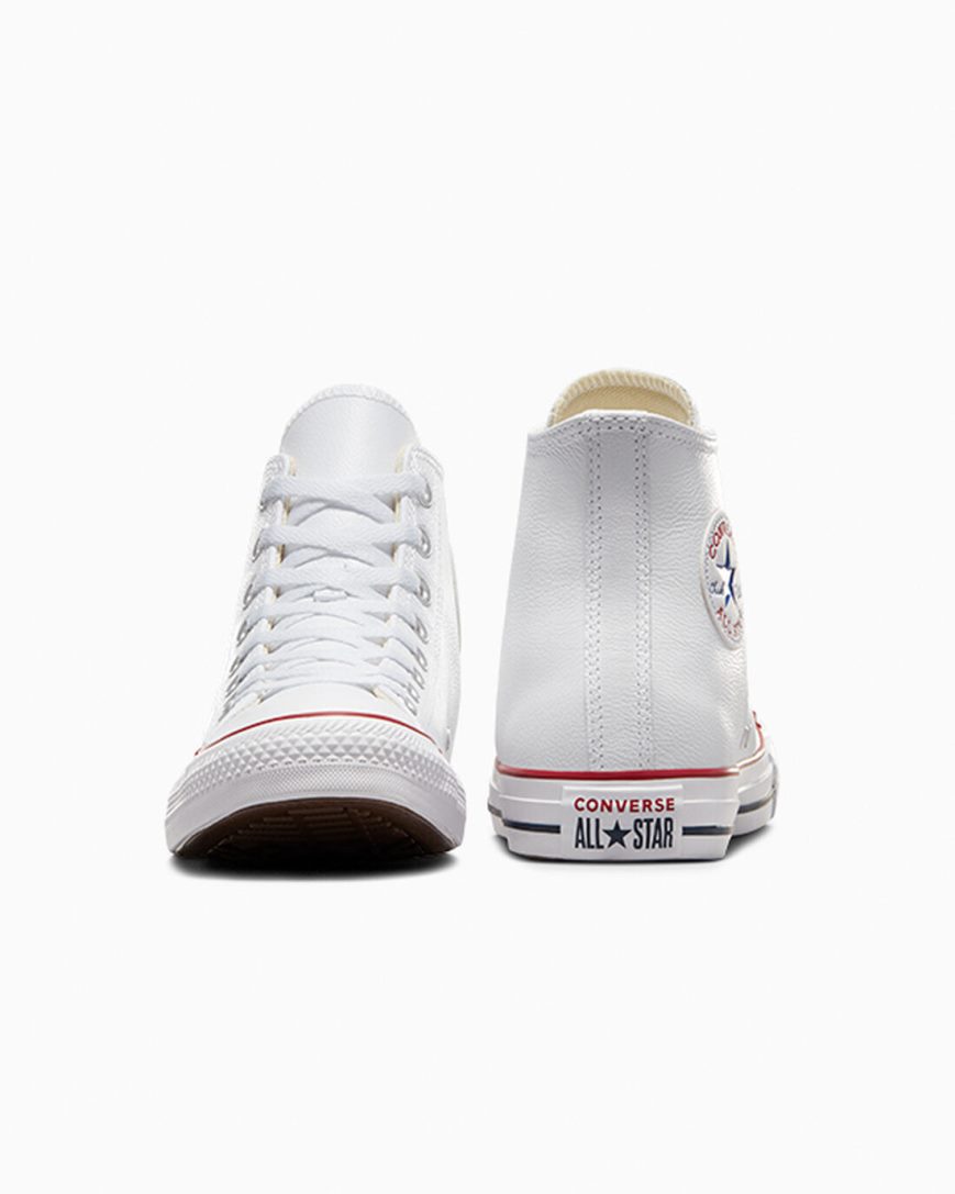 White Converse Chuck Taylor All Star Leather Women's High Top Shoes | KTL51I47K