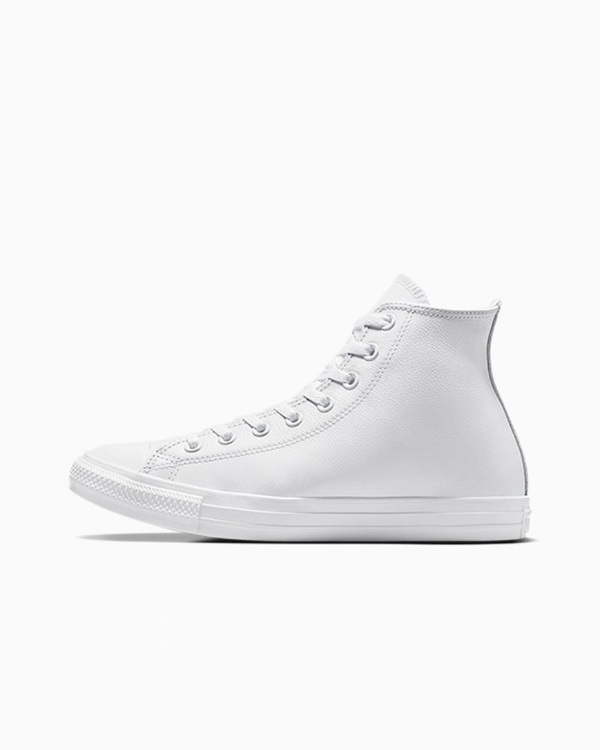 White Converse Chuck Taylor All Star Leather Women's High Top Shoes | ML593847I