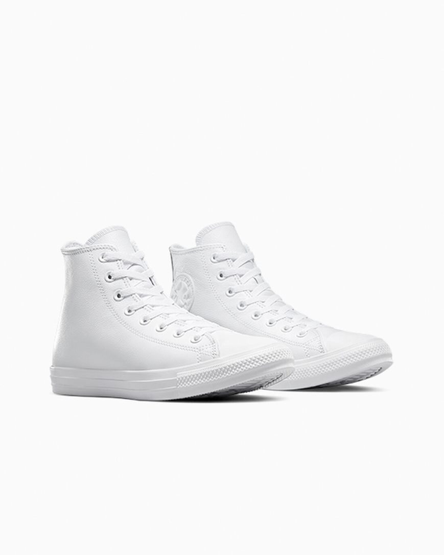 White Converse Chuck Taylor All Star Leather Women's High Top Shoes | ML593847I