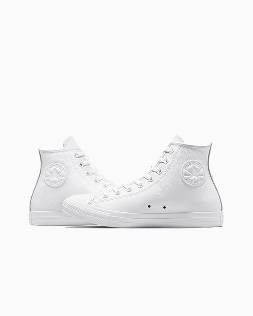 White Converse Chuck Taylor All Star Leather Women's High Top Shoes | ML593847I