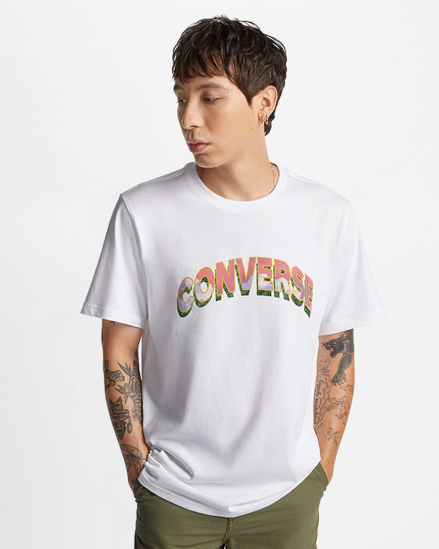 White Converse Cloud Fill Logo Men\'s T-Shirts | OXI594L78