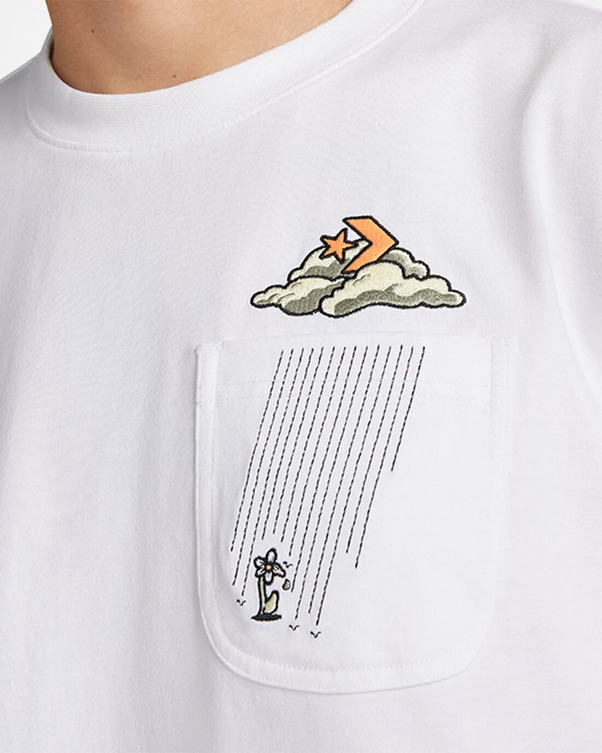 White Converse Cloud Pocket Graphic Men's T-Shirts | MPI7L8K91