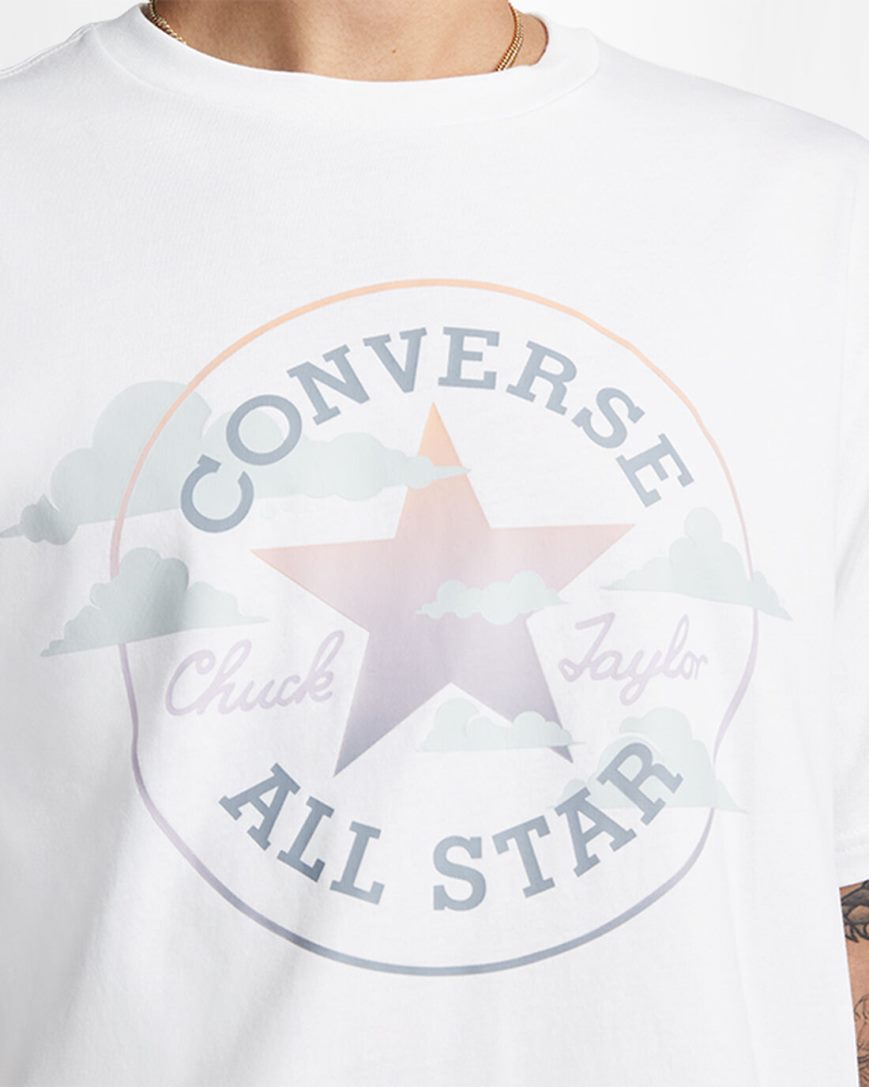 White Converse Go-To Clouds Graphic Standard Fit Women's T-Shirts | DL814LKI3