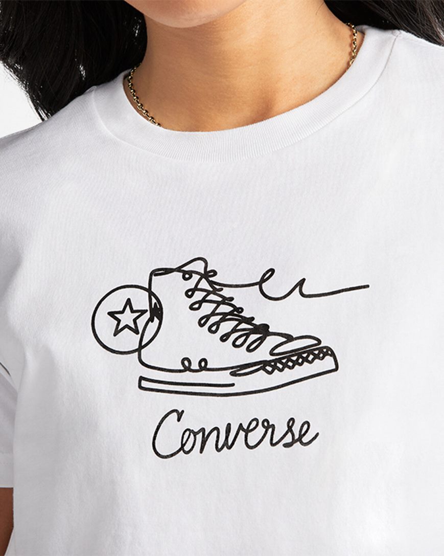 White Converse Sneaker Graphic Slim-Fit Women's T-Shirts | MZ8L54I79