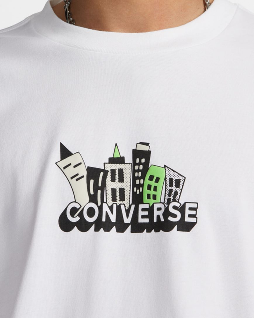 White Converse Spring Up Graphic Men's T-Shirts | LK74K38I9