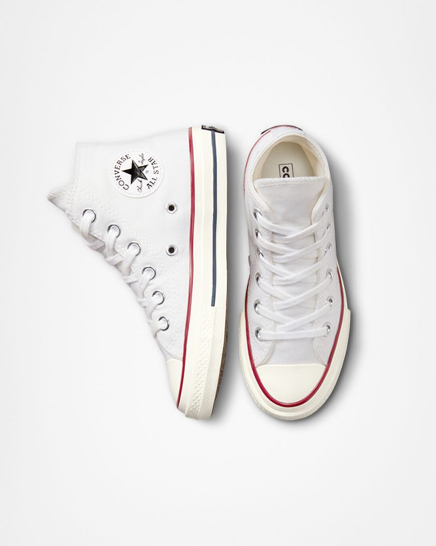 White / Dark Red Converse Chuck 70 Vintage Canvas Girls' High Top Shoes | HX74L813K