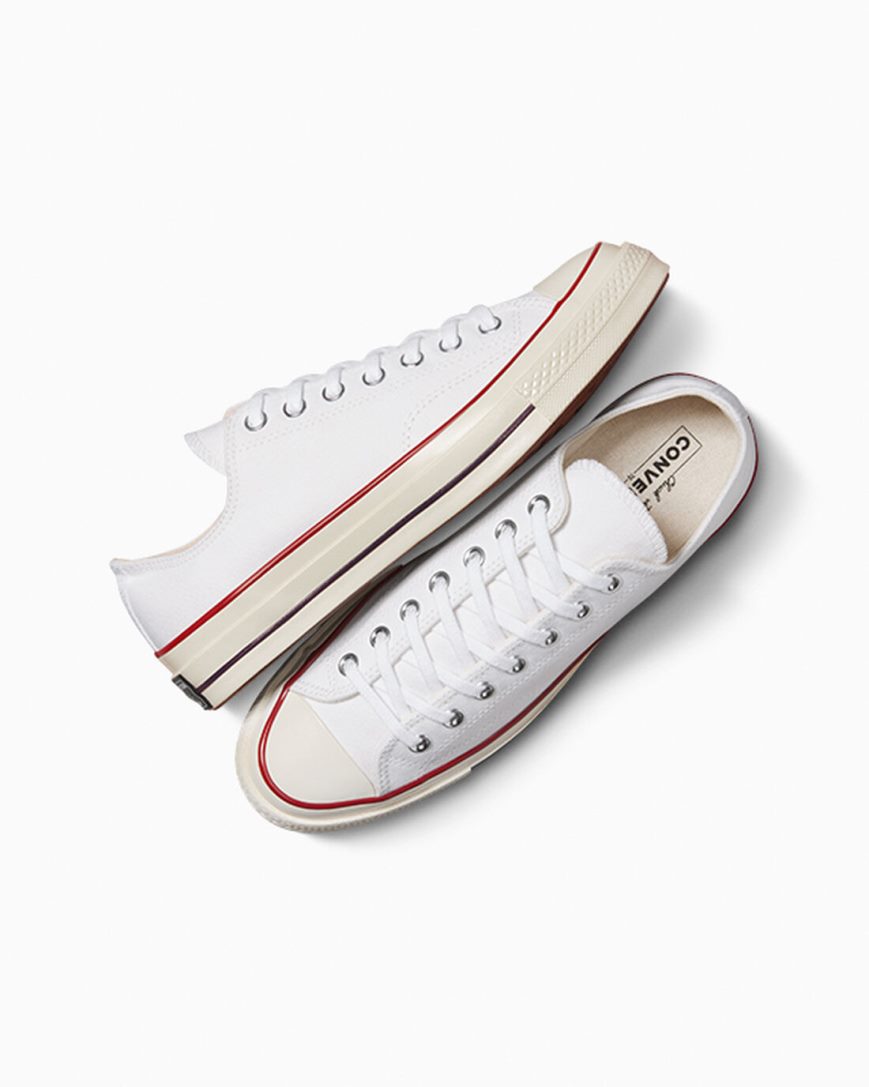 White / Dark Red Converse Chuck 70 Vintage Canvas Men's Low Top Shoes | QW49LI751