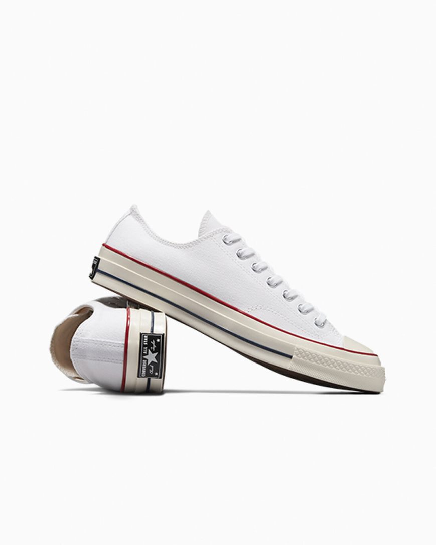 White / Dark Red Converse Chuck 70 Vintage Canvas Men's Low Top Shoes | QW49LI751