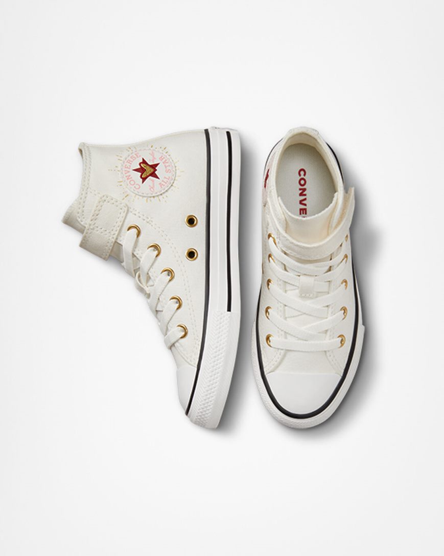 White / Dark Red Converse Chuck Taylor All Star Easy-On Hearts Girls' High Top Shoes | RS145I389