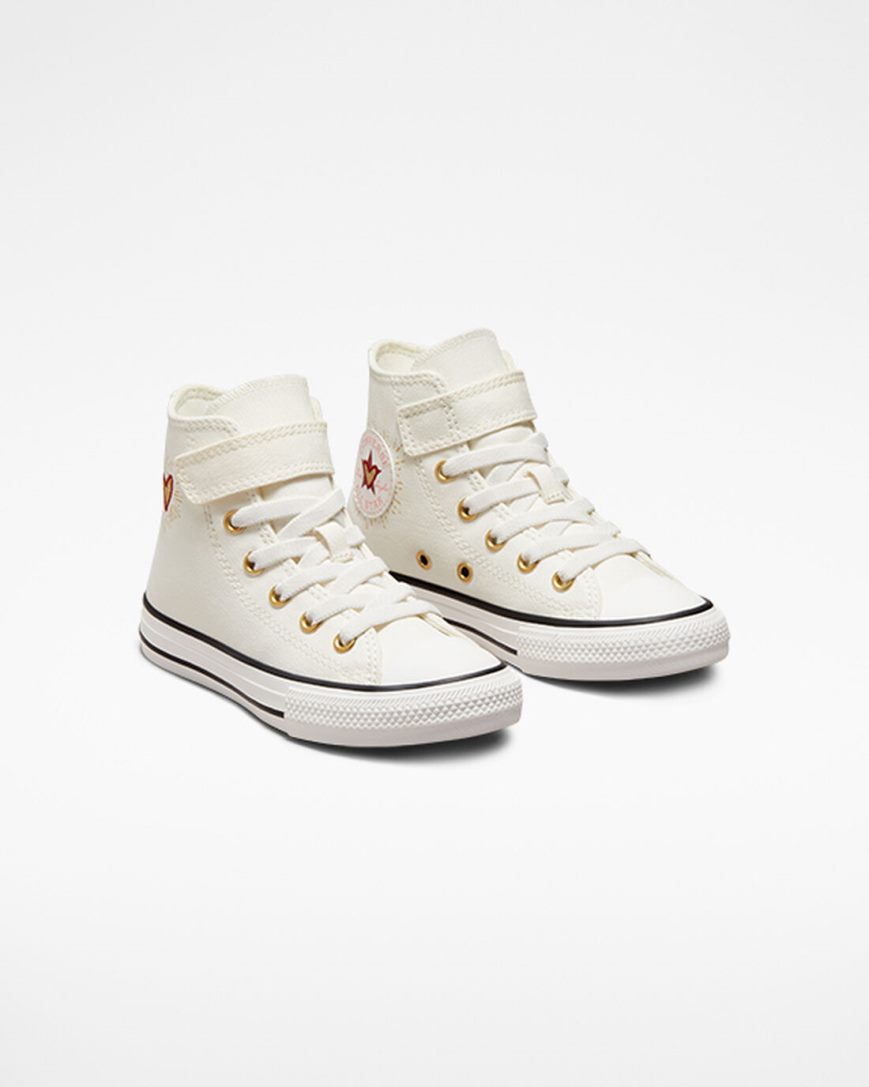 White / Dark Red Converse Chuck Taylor All Star Easy-On Hearts Girls' High Top Shoes | RS145I389