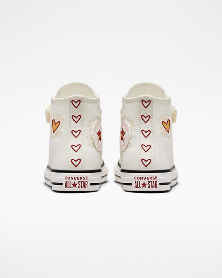 White / Dark Red Converse Chuck Taylor All Star Easy-On Hearts Girls' High Top Shoes | RS145I389