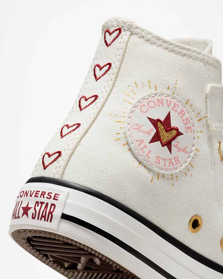 White / Dark Red Converse Chuck Taylor All Star Easy-On Hearts Girls' High Top Shoes | RS145I389