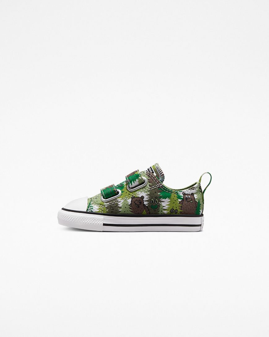 White / Green Converse Chuck Taylor All Star Easy-On Forest Camo Boys' Low Top Shoes | AV8954KI1