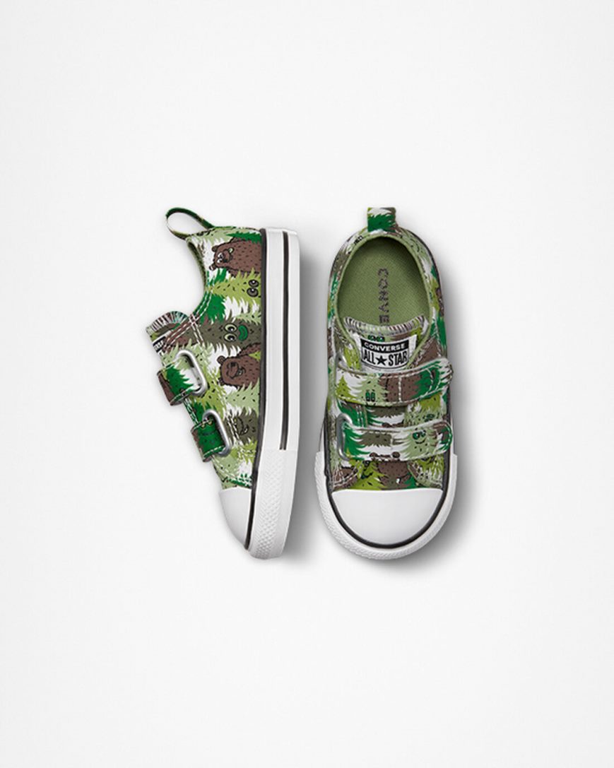 White / Green Converse Chuck Taylor All Star Easy-On Forest Camo Boys' Low Top Shoes | AV8954KI1