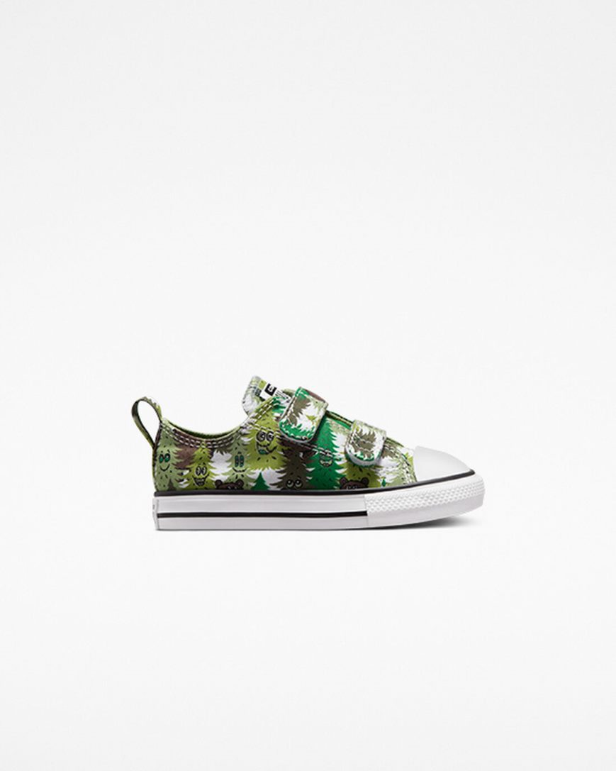 White / Green Converse Chuck Taylor All Star Easy-On Forest Camo Boys\' Low Top Shoes | AV8954KI1