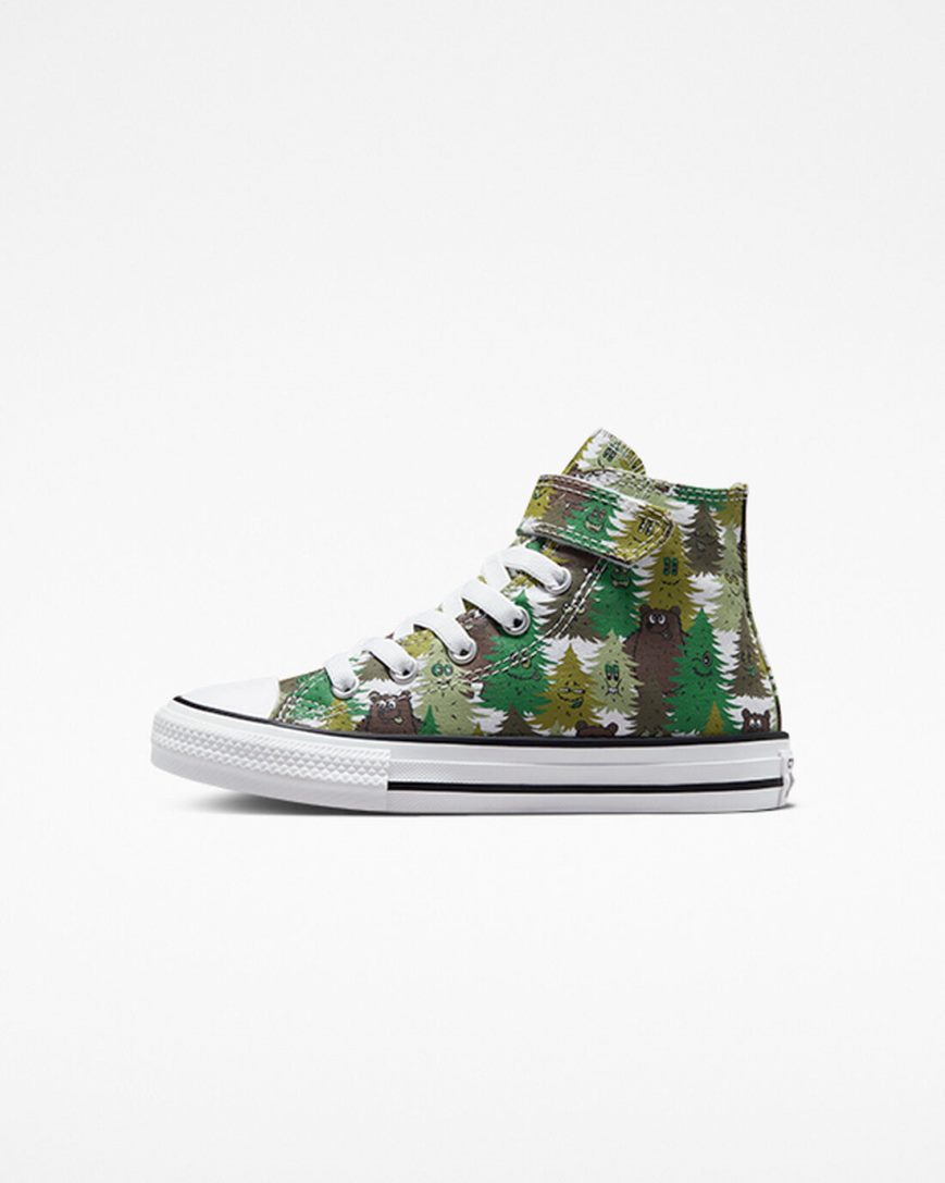 White / Green Converse Chuck Taylor All Star Easy-On Forest Camo Boys' High Top Shoes | BI4875319