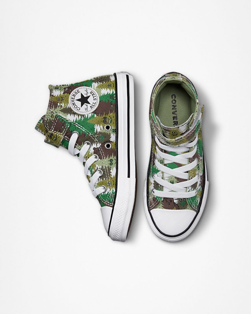 White / Green Converse Chuck Taylor All Star Easy-On Forest Camo Boys' High Top Shoes | BI4875319