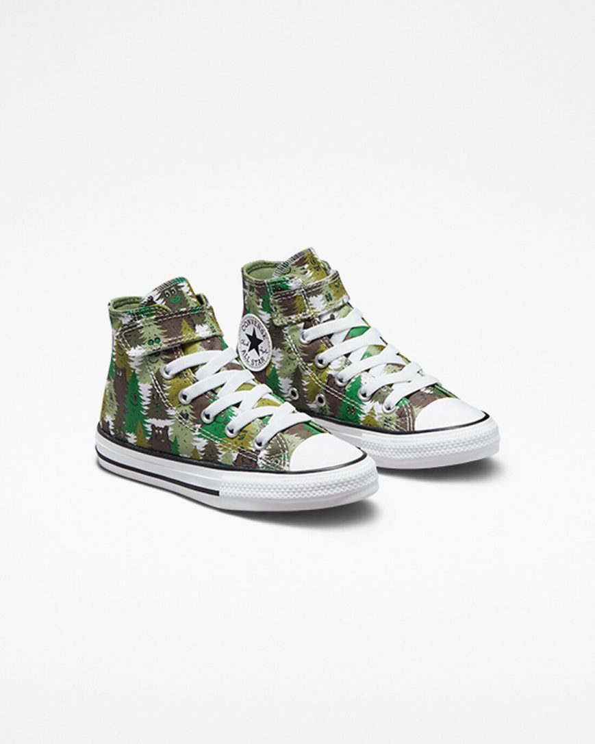 White / Green Converse Chuck Taylor All Star Easy-On Forest Camo Boys' High Top Shoes | BI4875319