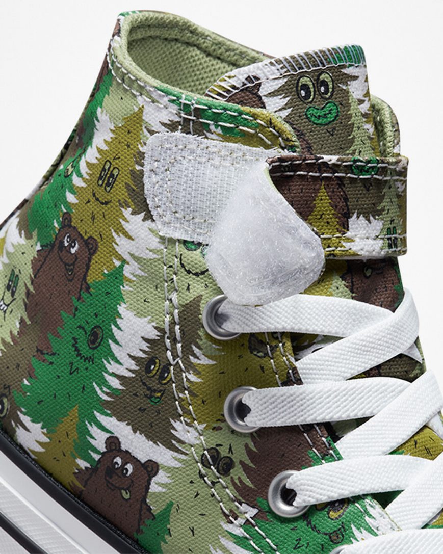 White / Green Converse Chuck Taylor All Star Easy-On Forest Camo Boys' High Top Shoes | BI4875319