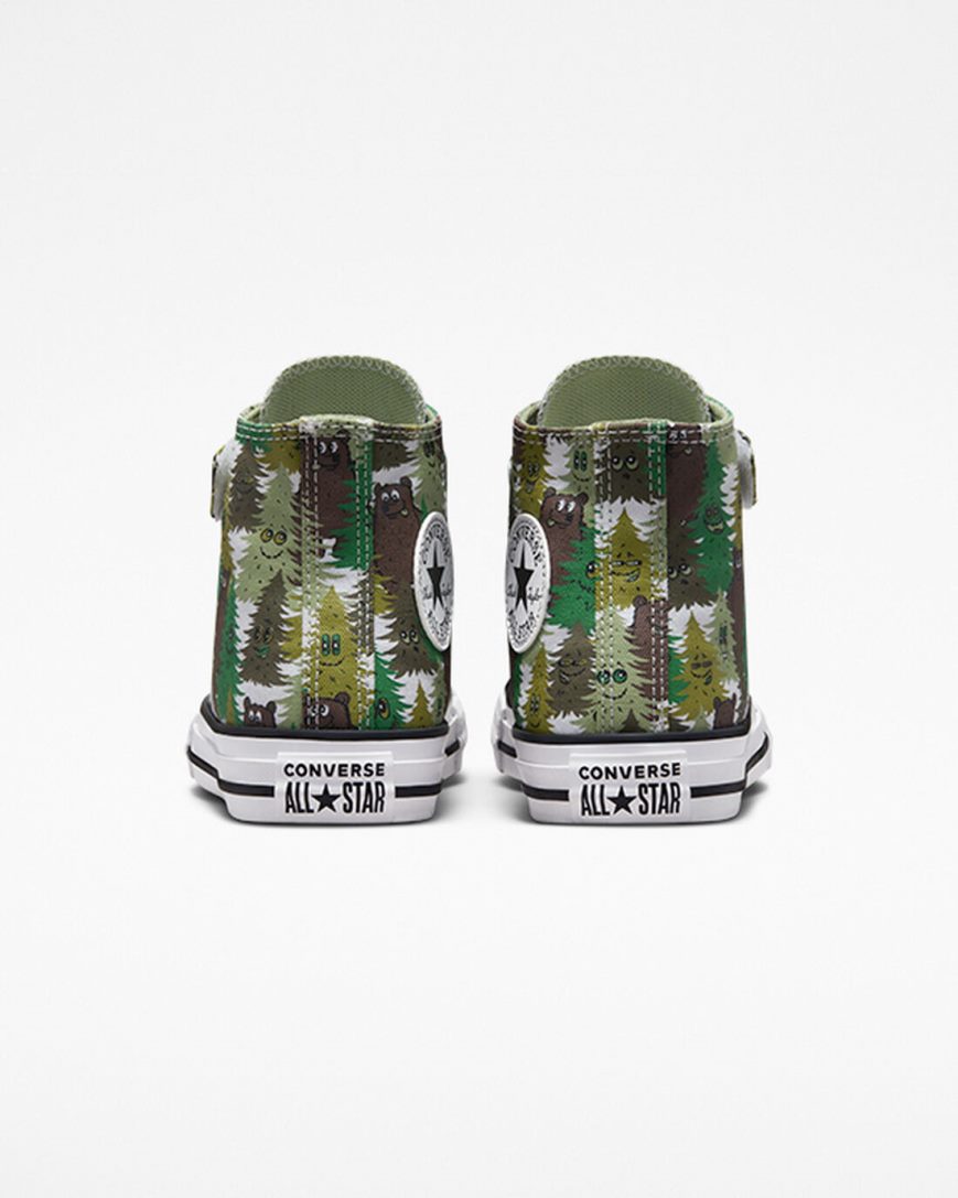 White / Green Converse Chuck Taylor All Star Easy-On Forest Camo Boys' High Top Shoes | BI4875319