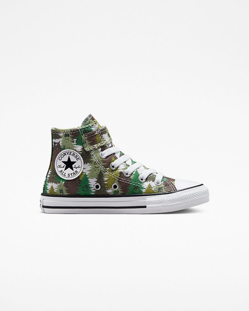 White / Green Converse Chuck Taylor All Star Easy-On Forest Camo Boys\' High Top Shoes | BI4875319