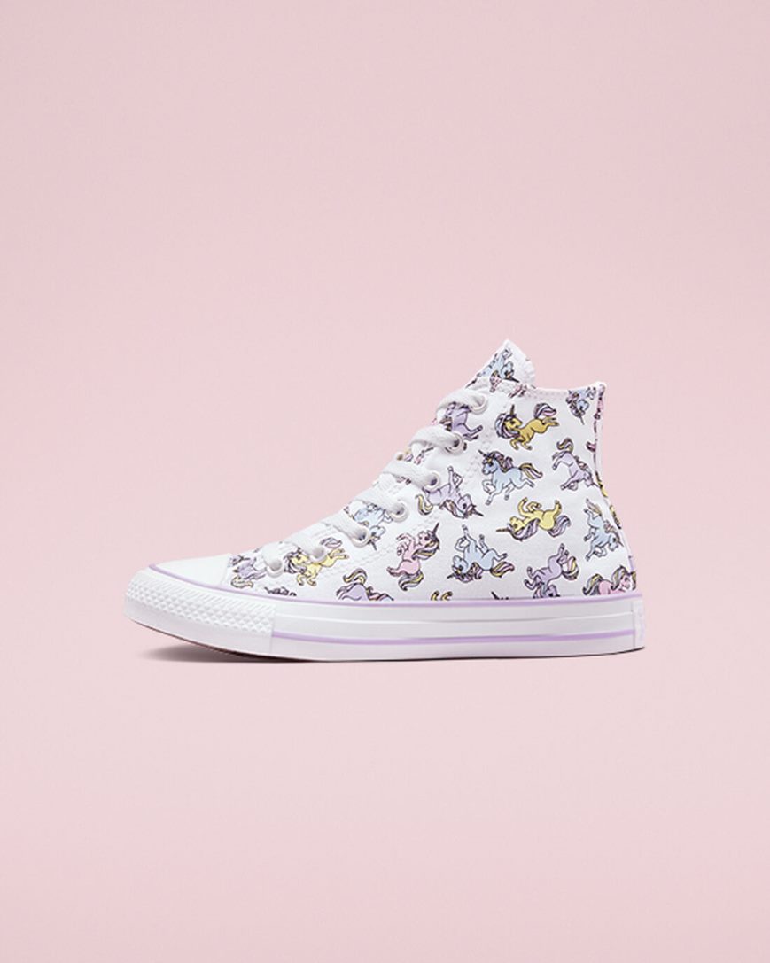 White / Grey Purple Converse Chuck Taylor All Star Unicorns Girls' High Top Shoes | EVILK4753