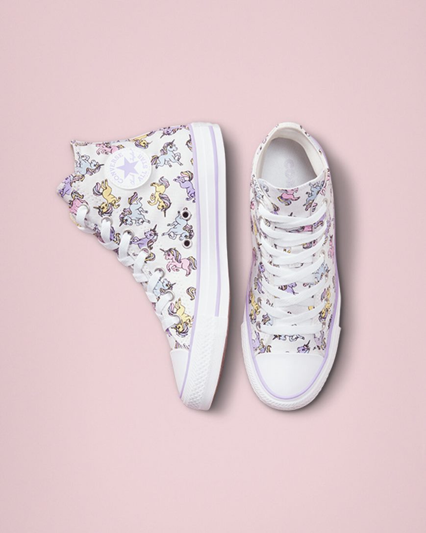 White / Grey Purple Converse Chuck Taylor All Star Unicorns Girls' High Top Shoes | EVILK4753