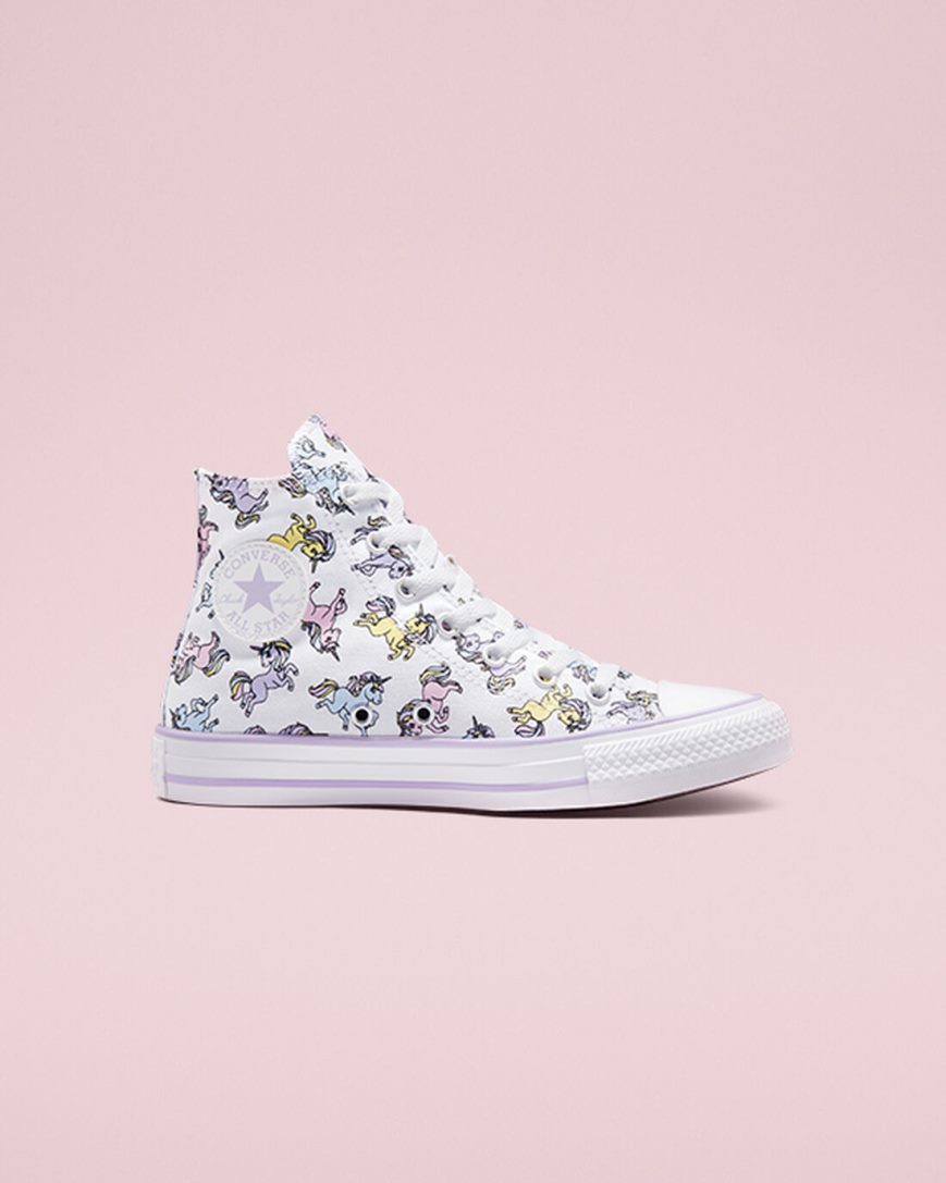 White / Grey Purple Converse Chuck Taylor All Star Unicorns Girls\' High Top Shoes | EVILK4753