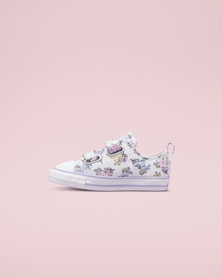 White / Grey Purple Converse Chuck Taylor All Star Easy-On Unicorns Girls' Low Top Shoes | MU9LI3158