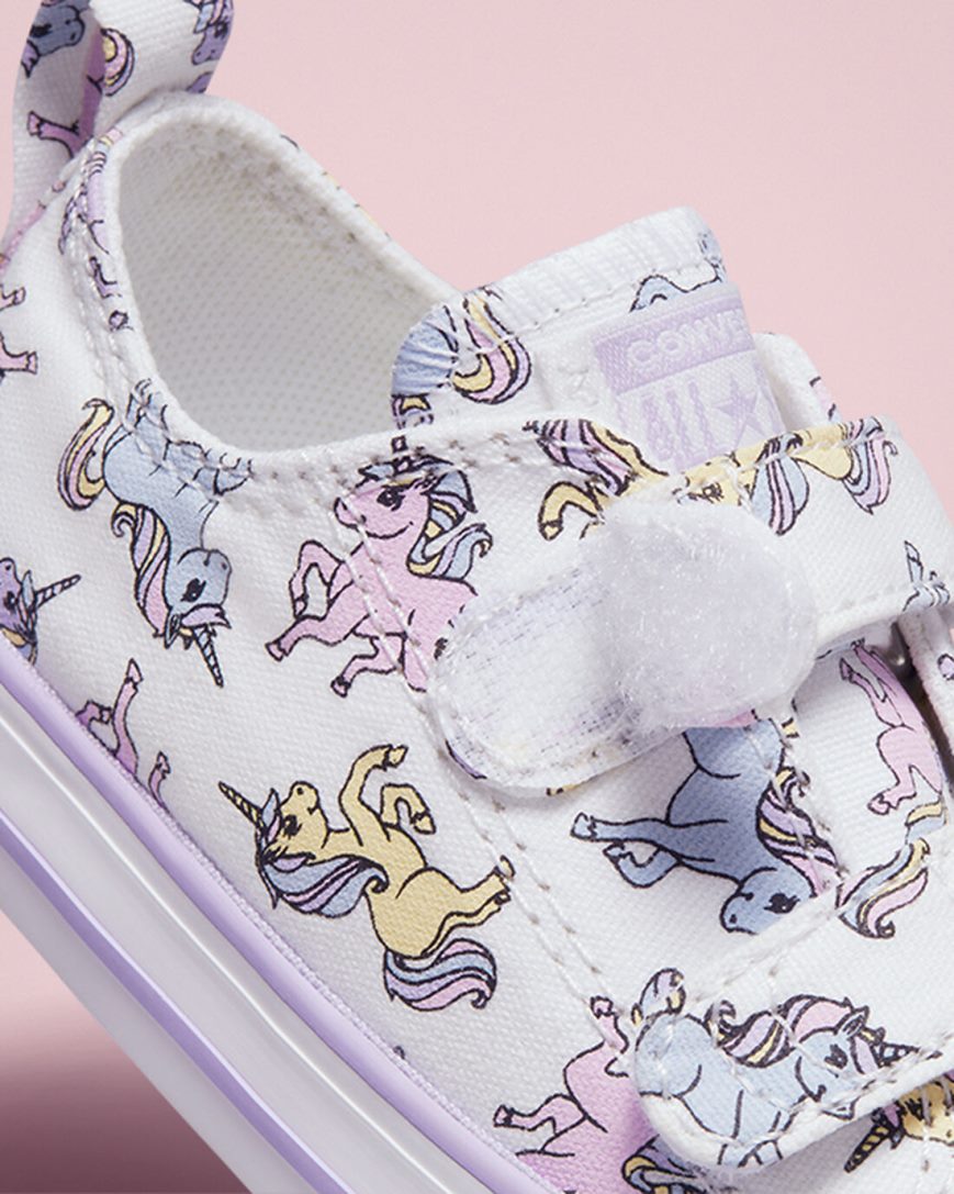 White / Grey Purple Converse Chuck Taylor All Star Easy-On Unicorns Girls' Low Top Shoes | MU9LI3158