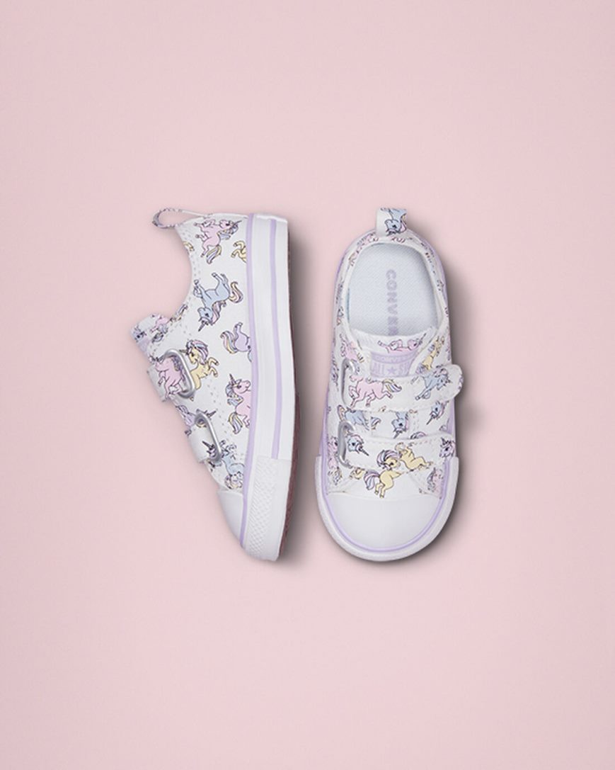 White / Grey Purple Converse Chuck Taylor All Star Easy-On Unicorns Girls' Low Top Shoes | MU9LI3158